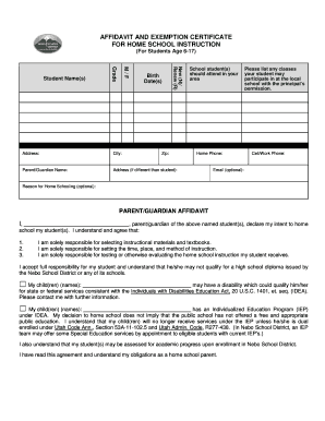 Utah Affidavit and Exemption Certificate for Home School Instruction