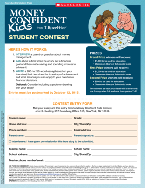 Money Confident Kids Contest Entry Form