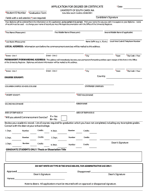 University of South Carolina Degree Application