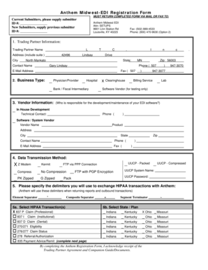 Anthem Midwest-EDI Registration Form