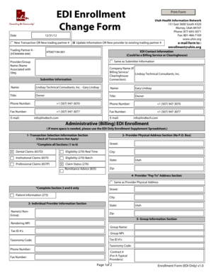 Utah EDI Enrollment Change Form