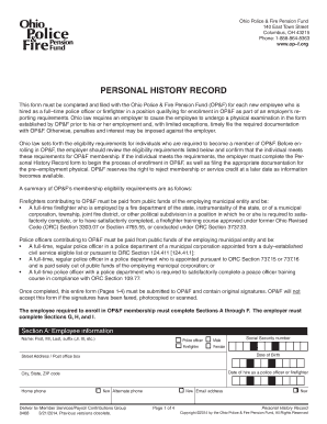 Ohio Police & Fire Pension Fund Personal History Record