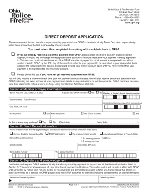 Ohio Police & Fire Pension Fund Direct Deposit Application