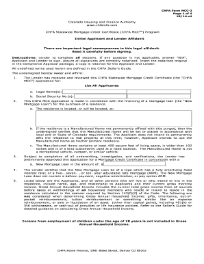 CHFA Statewide Mortgage Credit Certificate Affidavit