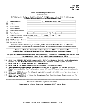 CHFA MCC Program Eligibility Review Submission Voucher