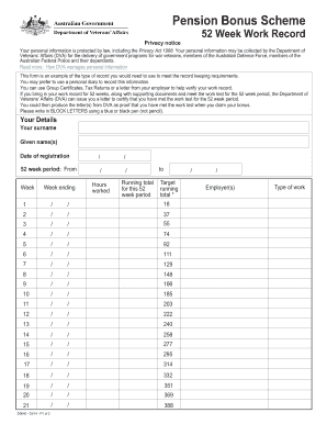 Pension Bonus Scheme 52 Week Work Record
