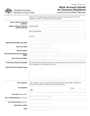 Bank Account Details for Overseas Residents