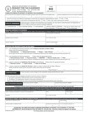 Missouri Tax Clearance Request Form