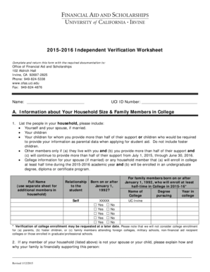 2015-2016 Independent Verification Worksheet