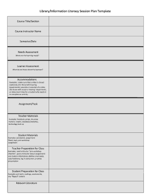Library Information Literacy Session Plan Template