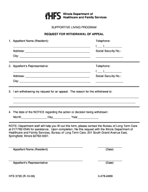 Illinois Supportive Living Program Appeal Withdrawal Form