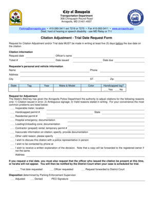Citation Adjustment Trial Date Request Form