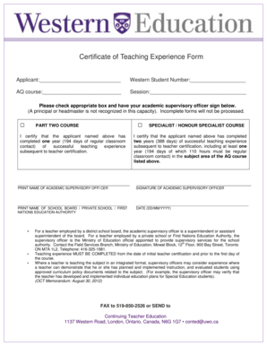 Certificate of Teaching Experience Form