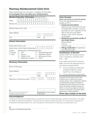 Pharmacy Reimbursement Claim Form