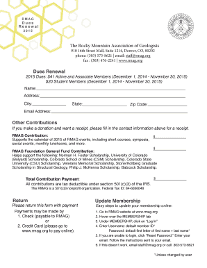 Rocky Mountain Association of Geologists Dues Renewal Form