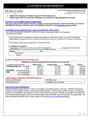 J-1 DS-2019 Degree-Seeking Student Request for New Program - oiss isp msu