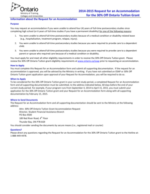 Request for an Accommodation for 30% Off Ontario Tuition Grant