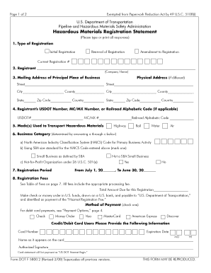 DOT F 5800.2 Hazardous Materials Registration Form