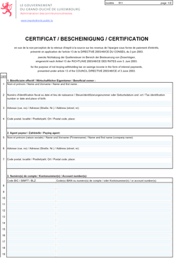 CERTIFICAT / BESCHEINIGUNG / CERTIFICATION