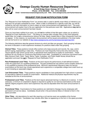 Request for Exam Notification Form