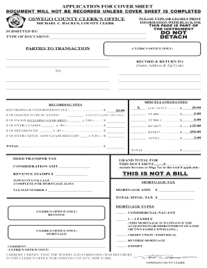 Oswego County Document Cover Sheet