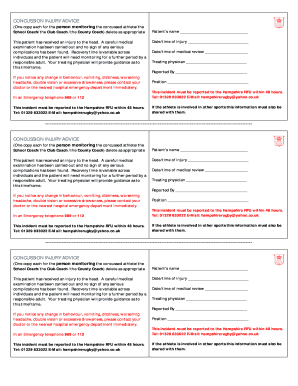 Concussion Injury Advice Form