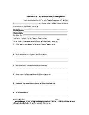 Termination of Care Form