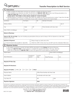 Transfer Prescription to Mail Service Form