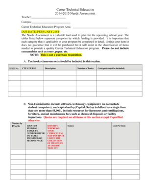 Career Technical Education Needs Assessment Form