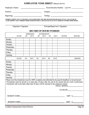 B2015b-2016 Employee Time Sheet - Lockhart Independent School bb - lockhartisd