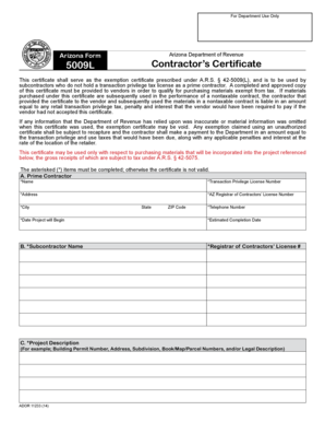 Arizona Form 5009L Contractor’s Certificate