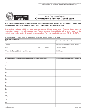 Arizona Contractor's Project Certificate