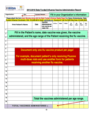 State Funded Influenza Vaccine Administration Record