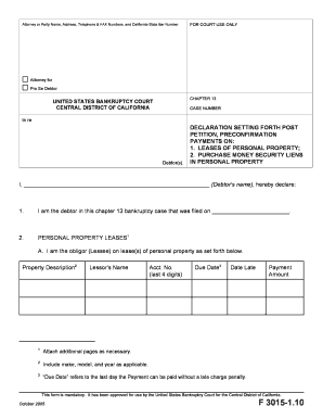 Declaration Setting Forth Post Petition Payments