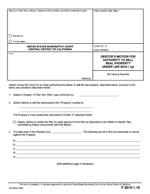 Debtor's Motion for Authority to Sell Real Property