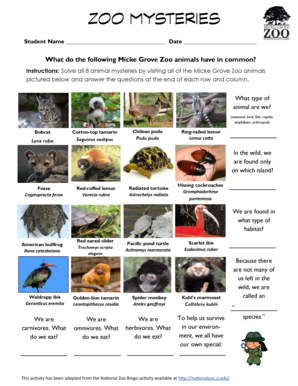 Micke Grove Zoo Animal Activity Worksheet