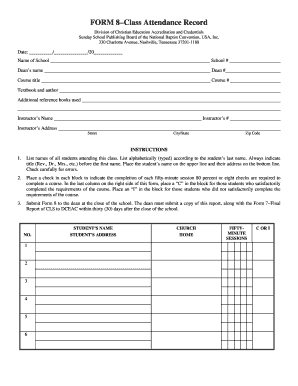 Class Attendance Record Form 8