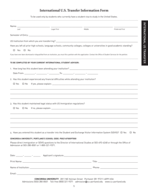 International US Transfer Information Form
