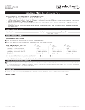 SelectHealth Individual Plans Dental Change Form