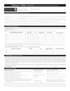 Employer COBRA Continuation Coverage Form