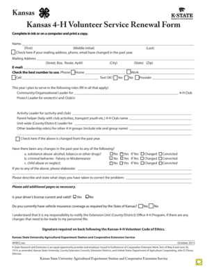 Kansas 4-H Volunteer Service Renewal Form