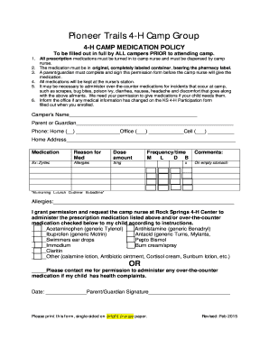 4-H Camp Medication Permission Form