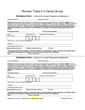 4-H Camp Medication Form