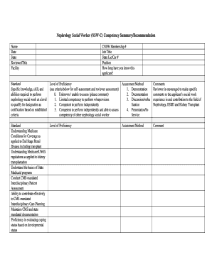 Nephrology Social Worker Competency Assessment Form