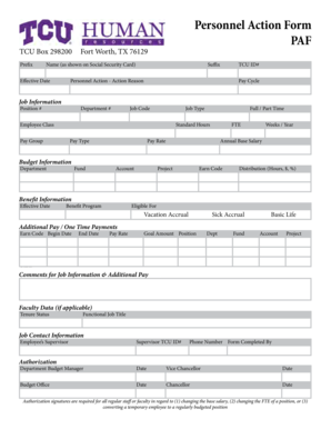 Personnel Action Form