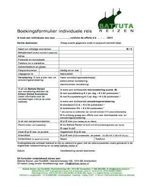 Boekingsformulier individuele reis