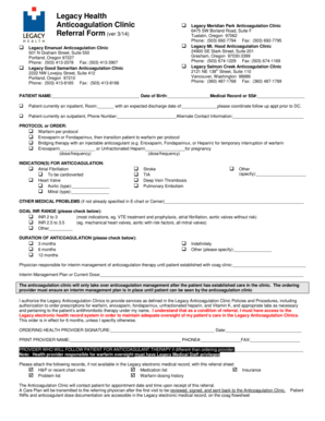 Legacy Health Anticoagulation Clinic Referral Form