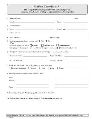 Student Checklist Form 1A