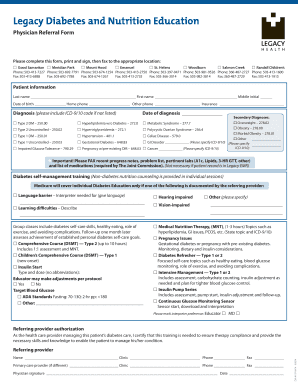 Legacy Diabetes and Nutrition Education Physician Referral Form