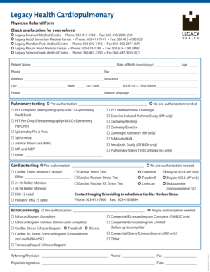 Legacy Health Cardiopulmonary Physician Referral Form
